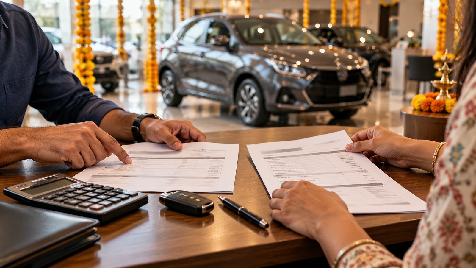 Festive car buying and discounts illustration