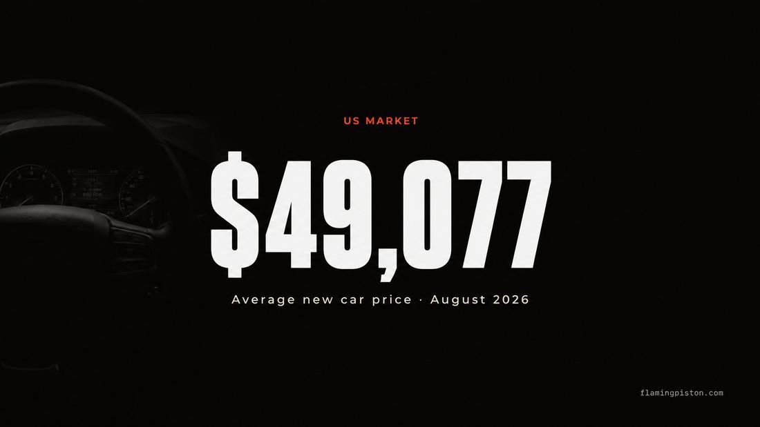 US average new car price $49,077 August 2026 editorial graphic